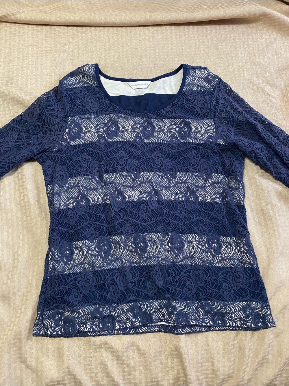 Christopher & Banks Navy Lace Scoop Neck Top